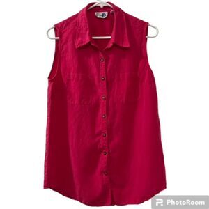 Paul Harris Design Top Womens M Pink Linen Tencel Sleeveless Button Front Collar